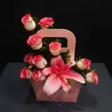 Charming Pink Flower Bag with Shaded Roses & Chinese Pink Lily – photo 3