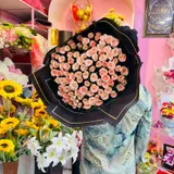 100 Shade Pink Rose Round Bouquet with Black Wrap – photo 3
