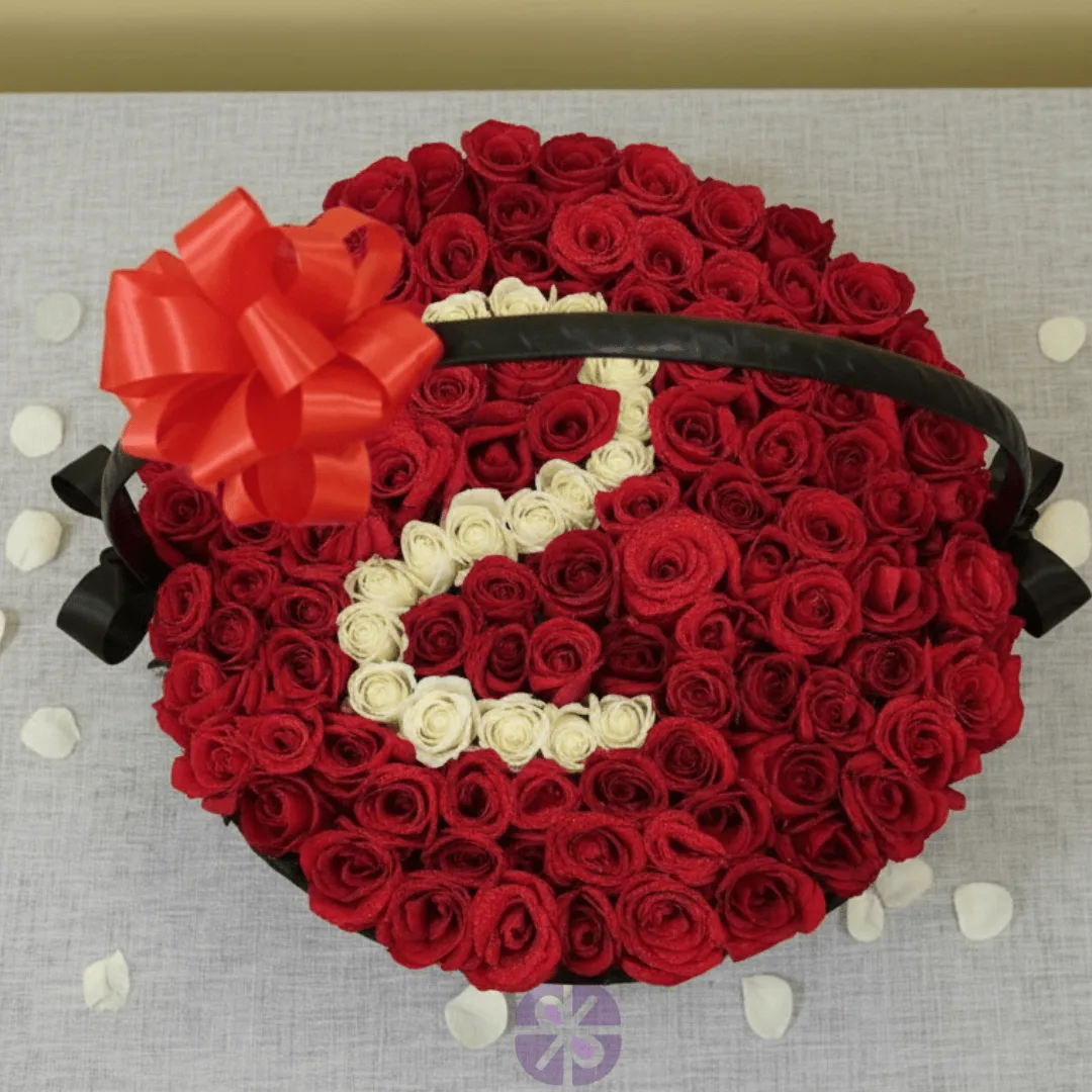 Grand Love Personalized Fresh Red Rose Basket