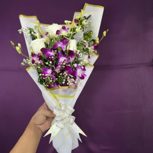The Exotic Royal Orchid, Rose & Gypsy Bouquet