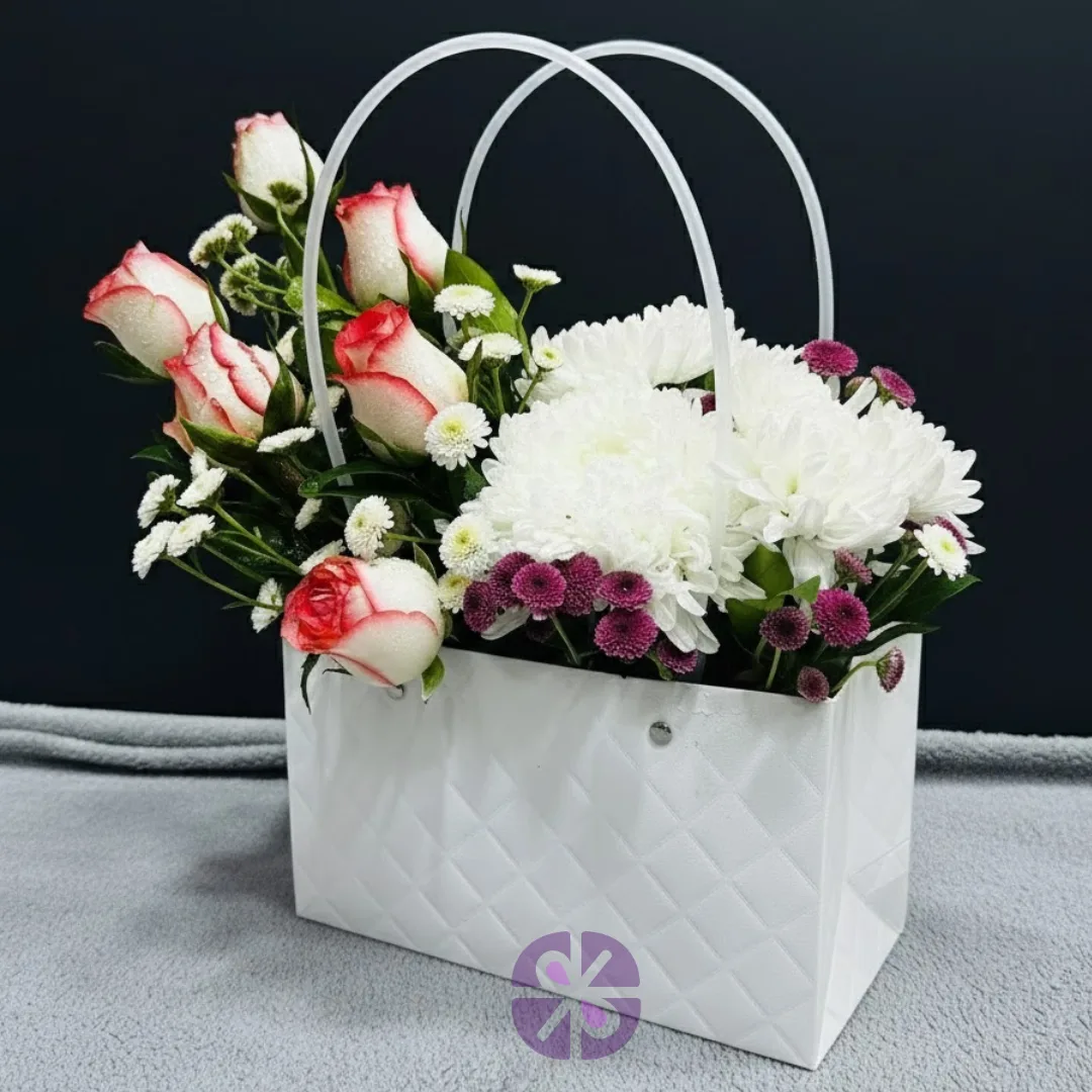 Premium Bag in Pink Rose & Mixed Mum Floral Carrier