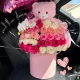 Pink Rose box with Teddy Bear – photo 2