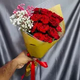15 Romantic Red Rose & Gold Accent Bouquet – photo 1