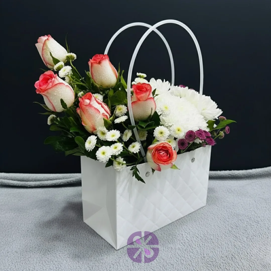 Premium Bag in Pink Rose & Mixed Mum Floral Carrier