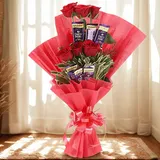 Romantic Red Rose & Dairy Milk Chocolate Bouquet with Red Wrapping – photo 1