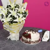 Pure Elegance Fresh Lily Stand Bouquet & Premium Cake Anniversary Combo – photo 2