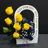 Sunshine Elegance Premium Yellow Rose & Blue Statice "Just For You" Gift Bag – photo 3
