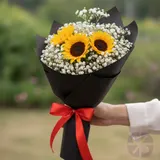 The Sunny Embrace Sunflower Trio & Baby's Breath Bouquet – photo 2