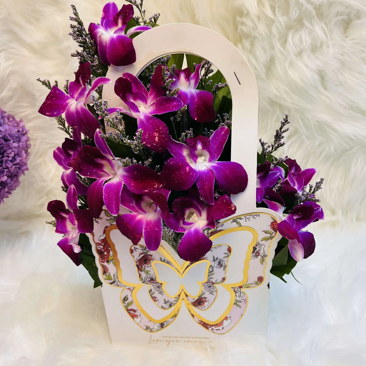 Orchid & Limu Arrangement in Butterfly Hanging Gift Bag