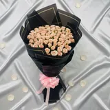 100 Shade Pink Rose Round Bouquet with Black Wrap – photo 1