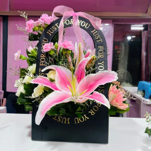 Midnight Garden Black Box Lily, Rose,Gerbera & Carnation Mix Box