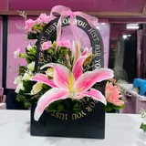 Midnight Garden Black Box Lily, Rose,Gerbera & Carnation Mix Box – photo 3