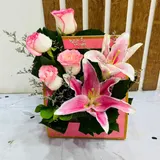 Pink Fantasy Chinese Lily and Pink Shade Roses Box Arrangement – photo 2