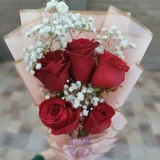 Five Chinese Red Rose Mini Bouquet in Baby Pink Wrap – photo 3