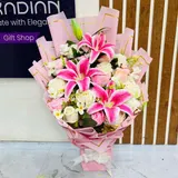 The Everlasting Grace Artificial Pink Lily & White Rose Bouquet – photo 1