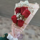 Five Chinese Red Rose Mini Bouquet in Baby Pink Wrap – photo 4