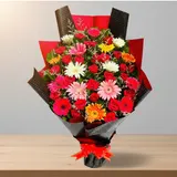 Multi-Color Gerbera and Red Rose Celebration Bouquet – photo 1