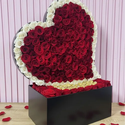 The Heart-Shaped Red Rose & Ferrero Masterpiece Box