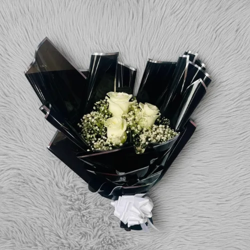 The Serene Classic White Rose & Baby's Breath Bouquet