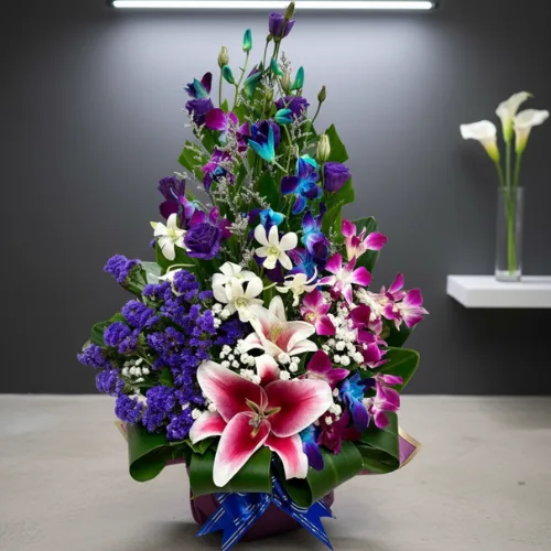 Elegant Orchid & Lily Bloom Basket