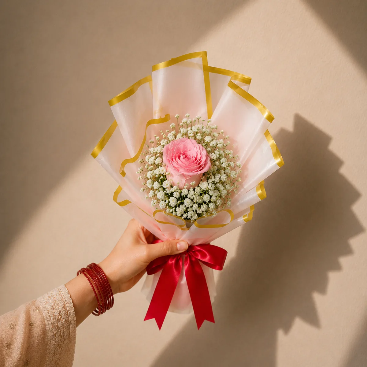 Single Pink Rose Posy