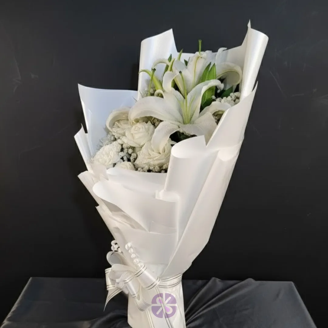 Pristine Grace Fresh White Lily and Rose Bouquet