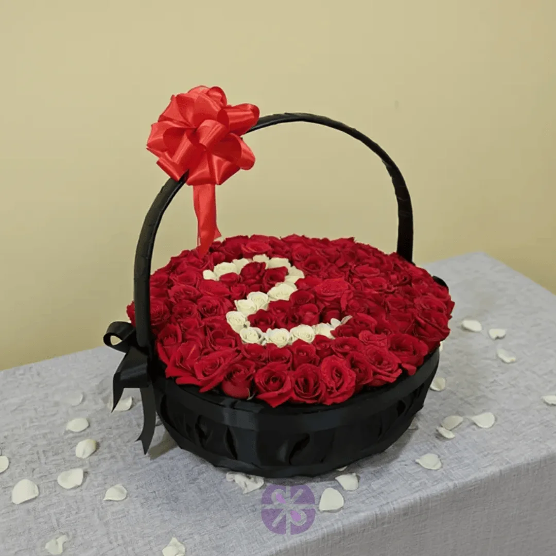 Grand Love Personalized Fresh Red Rose Basket