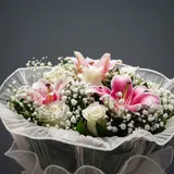 The Serene Luxury Bouquet: Pink Lily, White Rose & Baby's Breath – photo 2