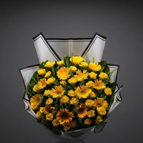 Yellow Gerbera & Rose Bouquet Statement