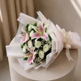The Elegant Contrast Pink Lily & White Rose Harmony Bouquet – photo 3
