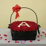Eternal Love Personalized Fresh Red Rose Square Basket – photo 1