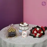 Classic Indulgence Fresh Rose Bouquet, Chocolate Bouquet & Cake Combo – photo 1