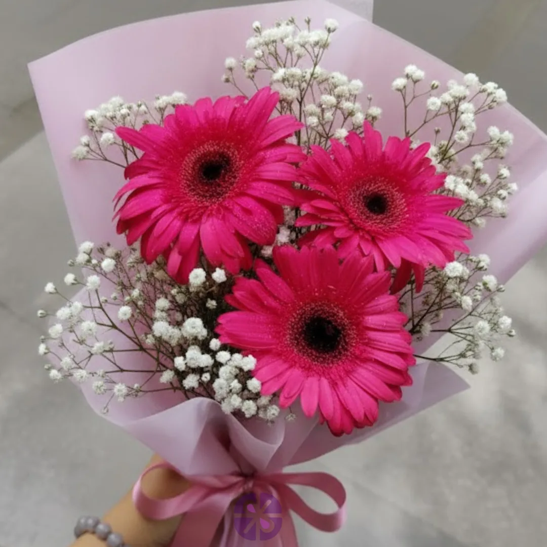 Pink Gerbera & Baby's Breath Hand Bouquet