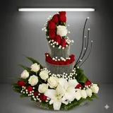 Elegant Red & White Flower Basket Arrangement – Luxury Gift Bouquet – photo 3