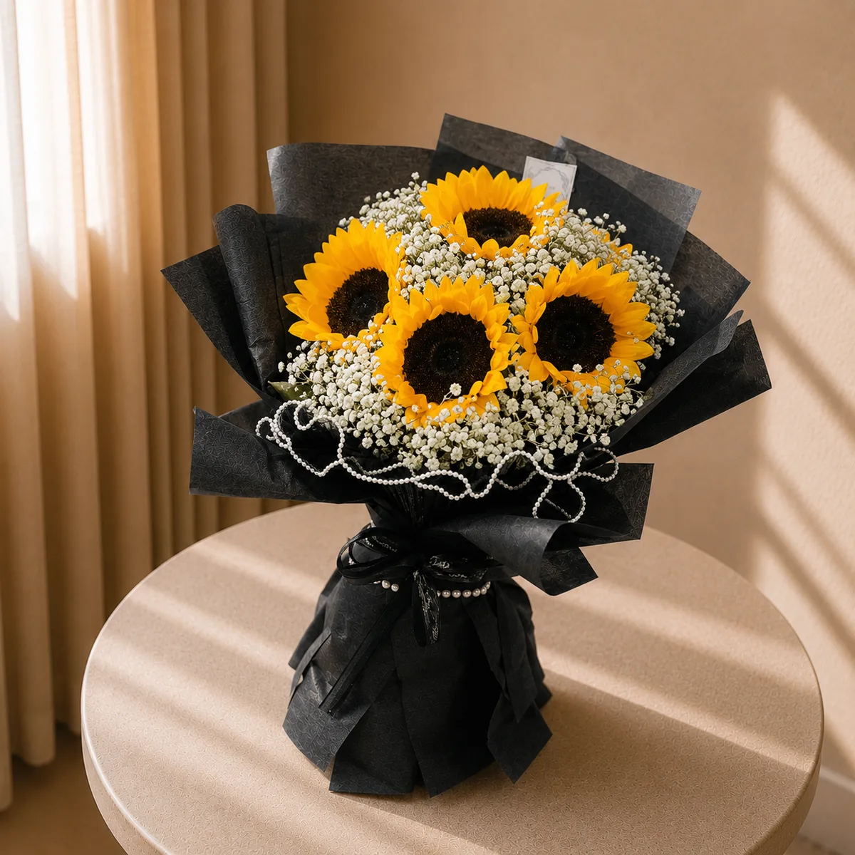 The Elegant Sunflowers in Black Stand Bouquet
