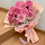 Elegent 12 Pink Gerbera and Baby's Breath Hand Bouquet – photo 1