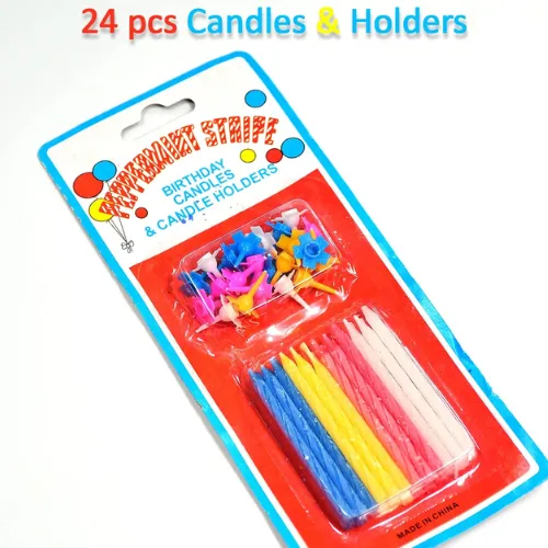 Stripe Birthday Candles with Flower Holders Set