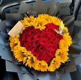Sunflower & Red Rose Heart Bouquet with Butterfly – photo 4