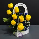 Sunshine Elegance Premium Yellow Rose & Blue Statice "Just For You" Gift Bag – photo 2