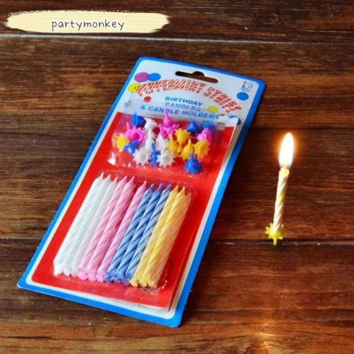 Stripe Birthday Candles with Flower Holders Set