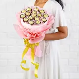 Blush Pink Ferrero Rocher Bouquet with Golden Bow – Luxury Chocolate Gift for Special Moments – photo 3